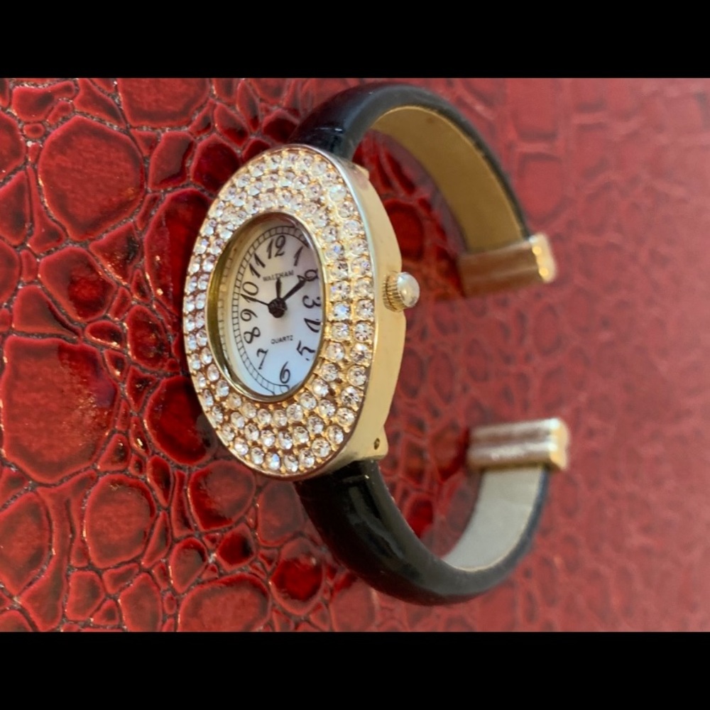 Vintage Waltham Quartz Watch, Cuff Bracelet, Hinged, needs a new battery